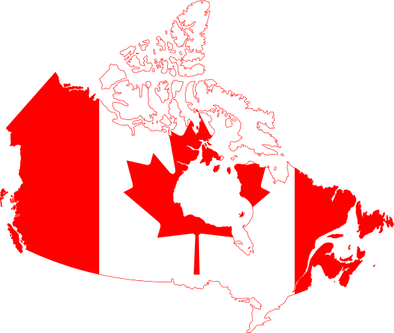 Canada flag on map