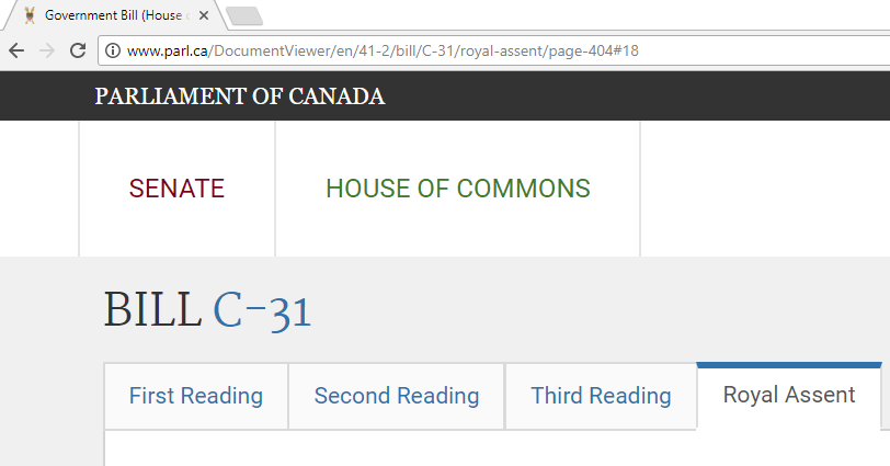 Parliament of Canada: Bill C-31 Canadian Trademark Law changes in 2017